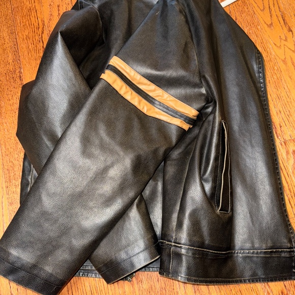 Whispering Smith Vintage Moto Faux-Leather Striped Jacket - Medium ✨ - Picture 2 of 8